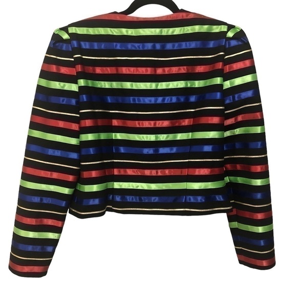 VTG 80s Jacqueline Ferrar Holiday Ready  Dressy Striped Cropped Jacket Med 10 - Picture 2 of 9